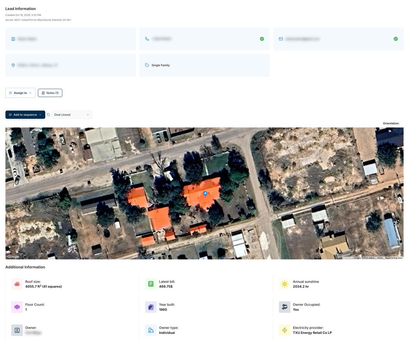 Closed solar deal in the Enervio dashboard