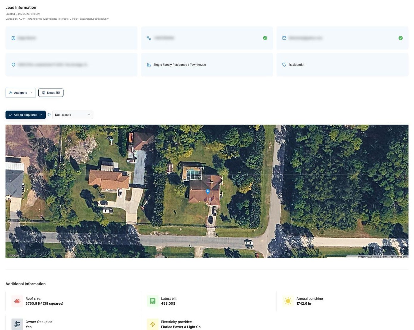Closed solar deal lead in the Enervio dashboard